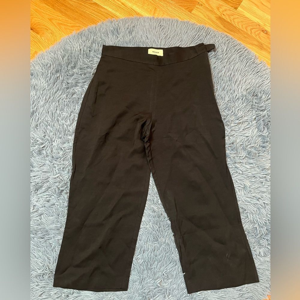 Baldwin Black Relaxed Fit Wide Leg Cropped Linen Pants Size 6